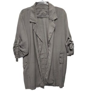 Torrid 1X Utility Chambray Knit Trench Coat Cardigan Jacket Longline Lagenlook